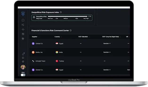 Desktop dashboard showing supply chain risk metrics